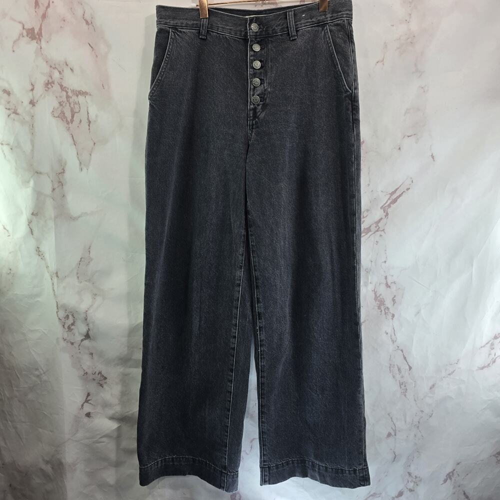 Madewell Jeans Womens 29 Black Superwide Wide Leg High Rise Exposed Button